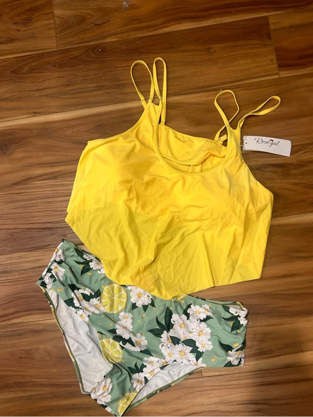 Rosegal Yellow Tankini Top with Floral Lemon High-Waist Bottoms  Nwt 5X